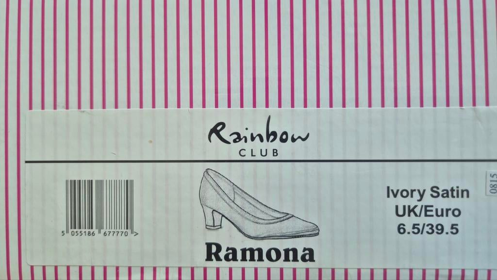 Rainbow Club Ramona satijnen bruidsschoenen maat 39.5, Rainbow Club, Ophalen of Verzenden, Zo goed als nieuw, Wit