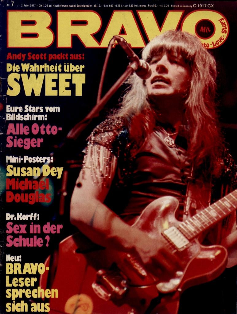 SWEET - ARTIKLE bRAVO -  1977, Verzamelen, Posters, Zo goed als nieuw, Muziek, A4 of kleiner, Rechthoekig Liggend, Ophalen of Verzenden