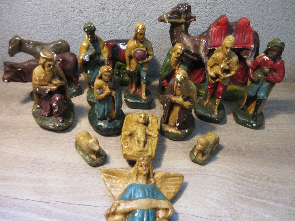 Antieke kerststal figuren, Ophalen of Verzenden, Gebruikt
