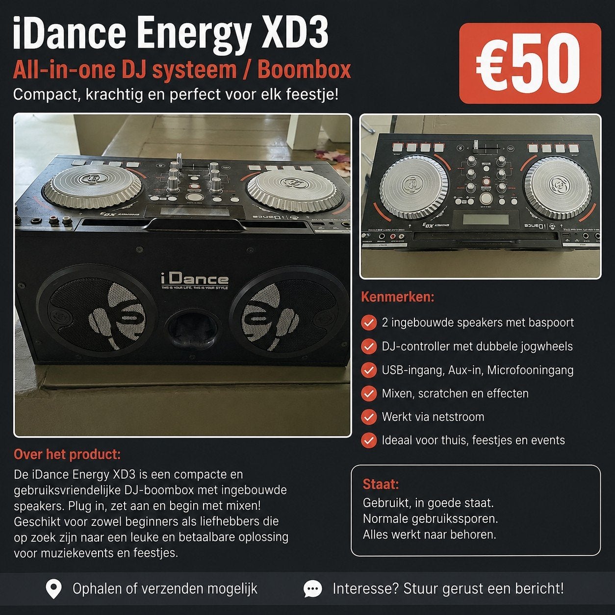 iDance Energy XD3 All-in-one DJ systeem / Boombox, Muziek en Instrumenten, Ophalen