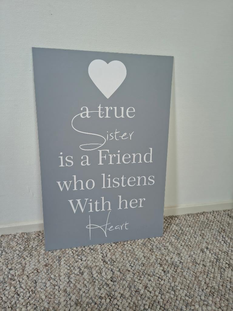 Prachtig grijs groot metalen wandbord met tekst, zussen, zus, Onb, Ophalen of Verzenden, Wandbord of Wandpaneel, Onb
