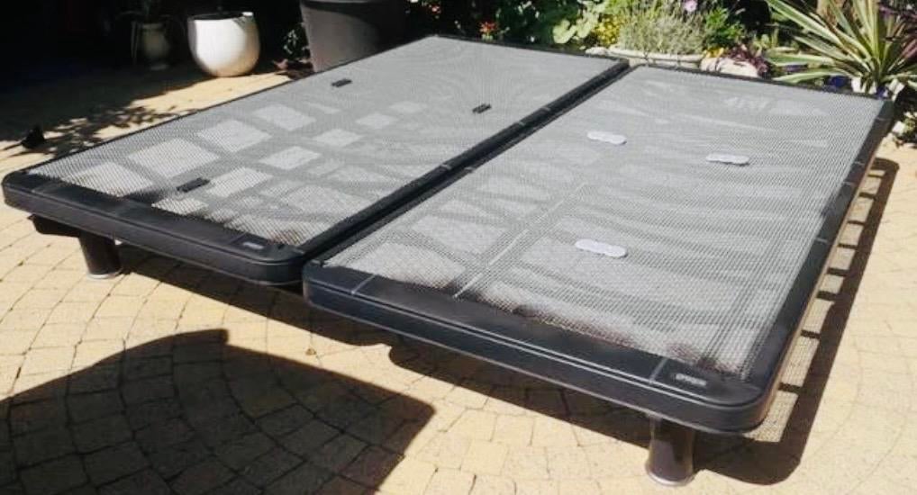 Auping spiraalbodems 90x200 cm (2x) met poten en koppelstukk, Ophalen, Gebruikt, 90 cm, Zwart
