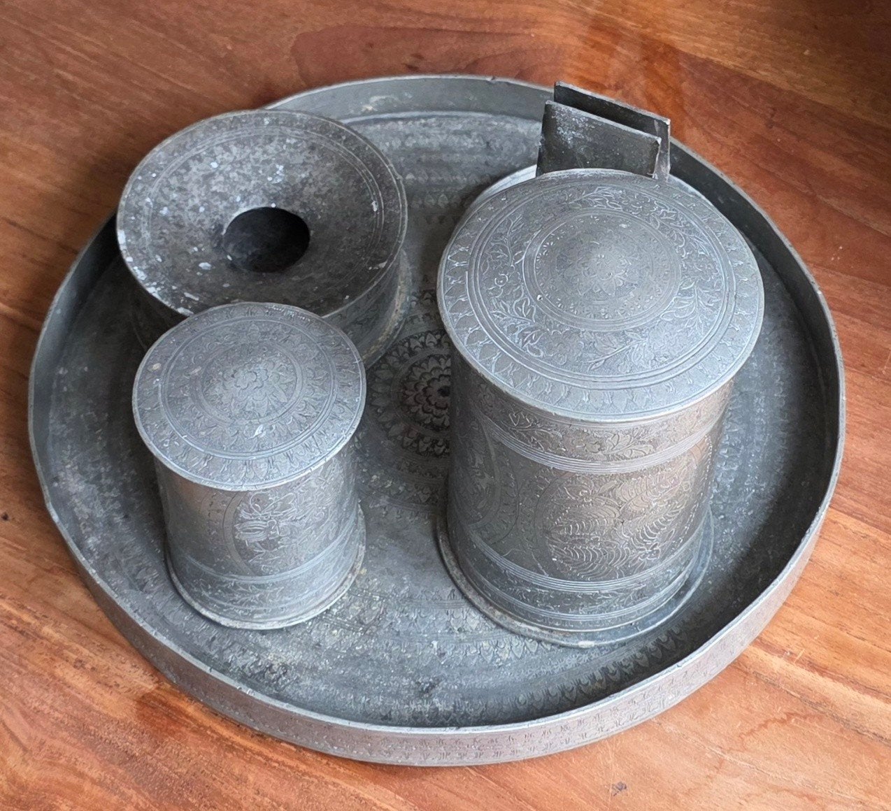 Antieke tinnen rokersset uit Banka, Indonesië, Antiek en Kunst, Ophalen of Verzenden