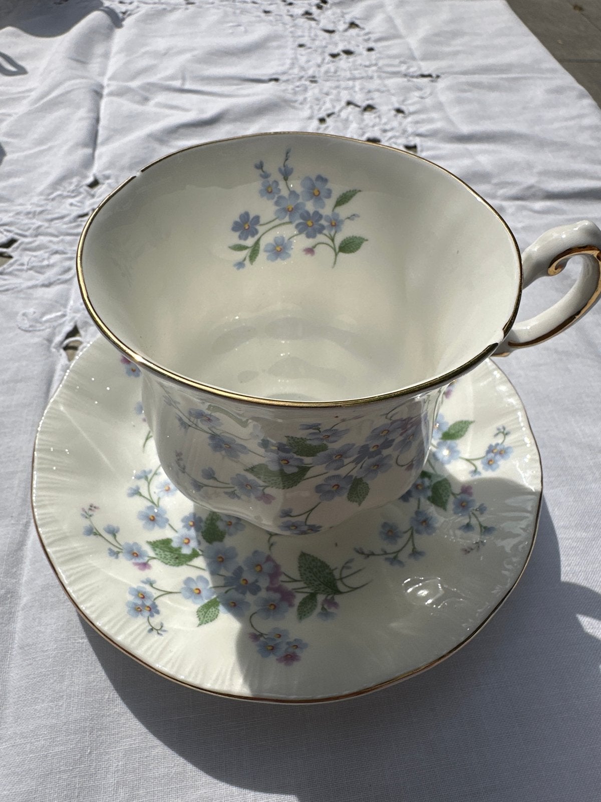 Vintage Paragon 'Forget Me Not' theekop en schotel, Ophalen of Verzenden