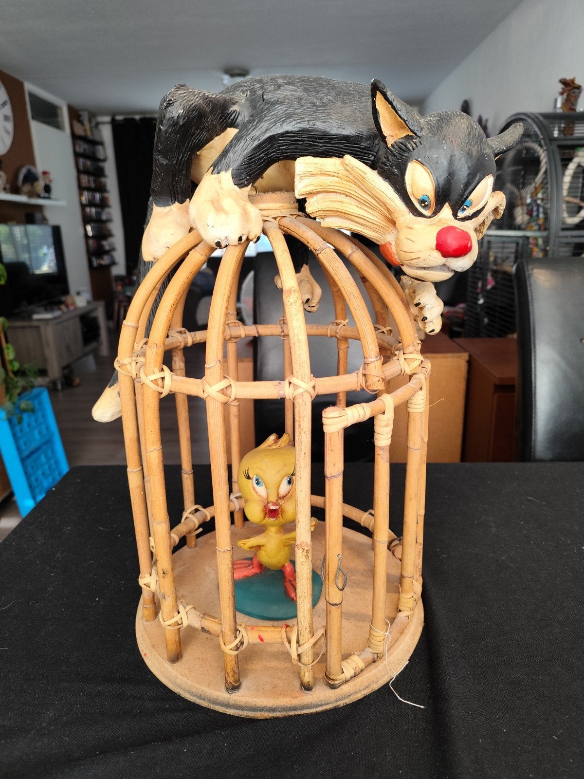 Sylvester en Tweety beeldje in bamboe kooi, Ophalen, Gebruikt
