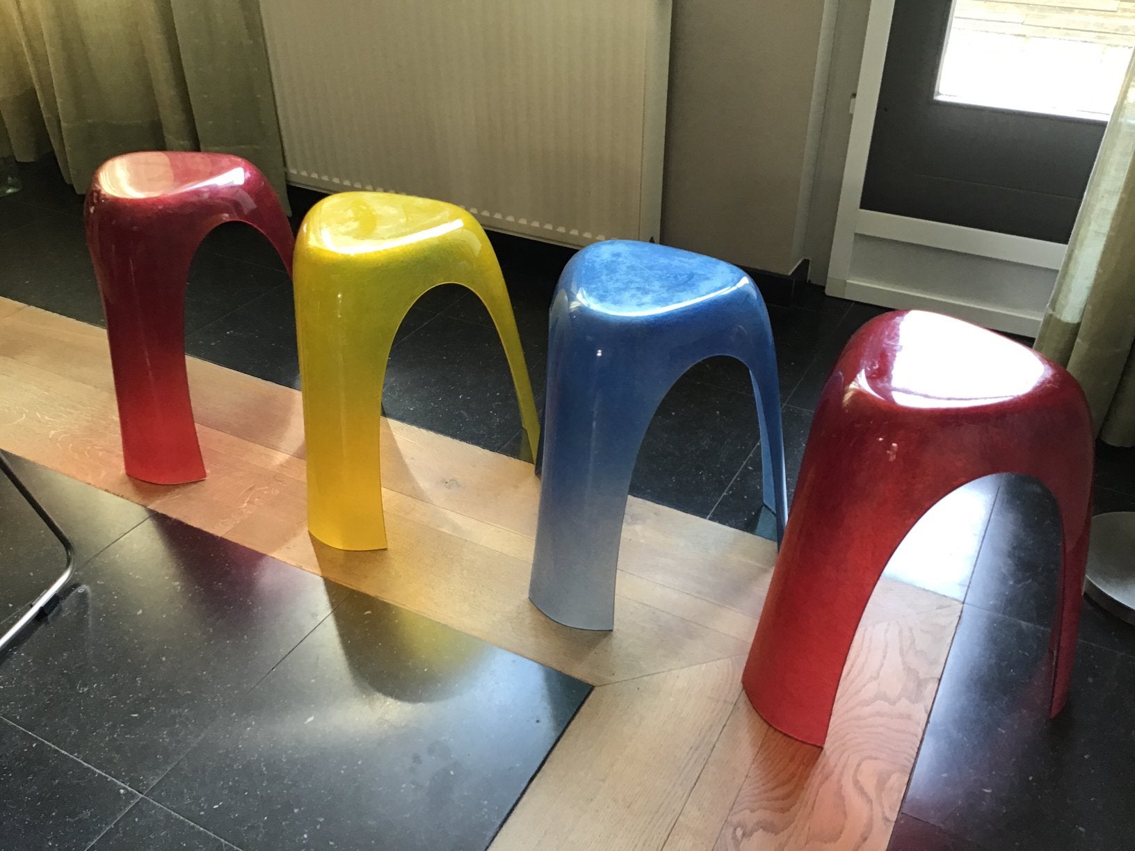 “POLS POTTEN “ ORGINELE VINTAGE 3+4 POOT KRUKKEN ROOD+BLAUW, Ophalen of Verzenden, Gebruikt, Hout