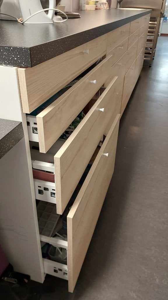 4 keukenkasten met laden, Huis en Inrichting, Keuken | Keukenelementen, Ophalen, Meerkleurig, 50 tot 100 cm, Zo goed als nieuw