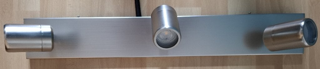 Te koop: 3-spots RVS badkamer lamp, Ophalen, GU10, Overige merken, Zo goed als nieuw
