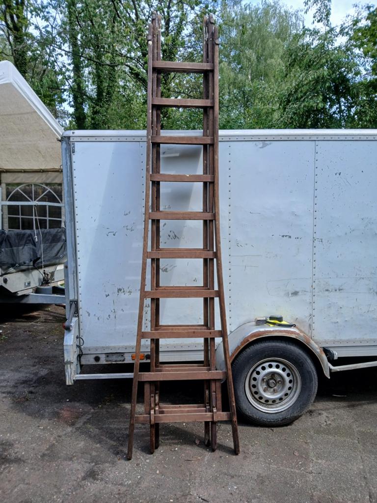 3 delige Houten lader, Doe-het-zelf en Verbouw, Ladders en Trappen, Ophalen, Gebruikt, Ladder, 4 meter of meer
