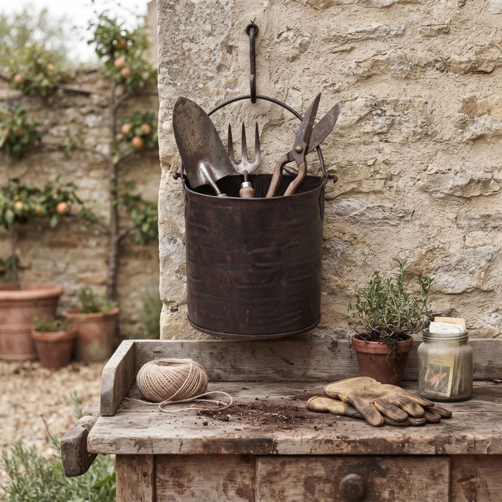 Metalen wandemmer - brocante emmer, Ophalen of Verzenden