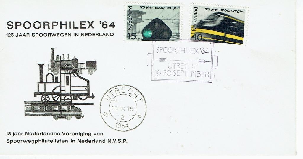Nederland 1964 Spoorphilex 125 jaar Spoorwegen Trein Sein, Verzenden, Envelop