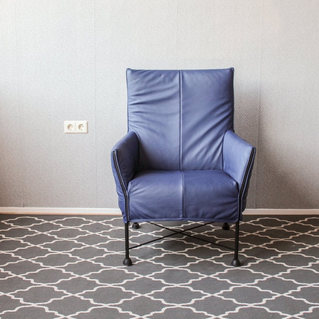 Montis Charly Fauteuil Kobaltblauw Leer - Zwart (Op Doppen), Niet ingevuld, Zo goed als nieuw, Niet ingevuld, Niet ingevuld