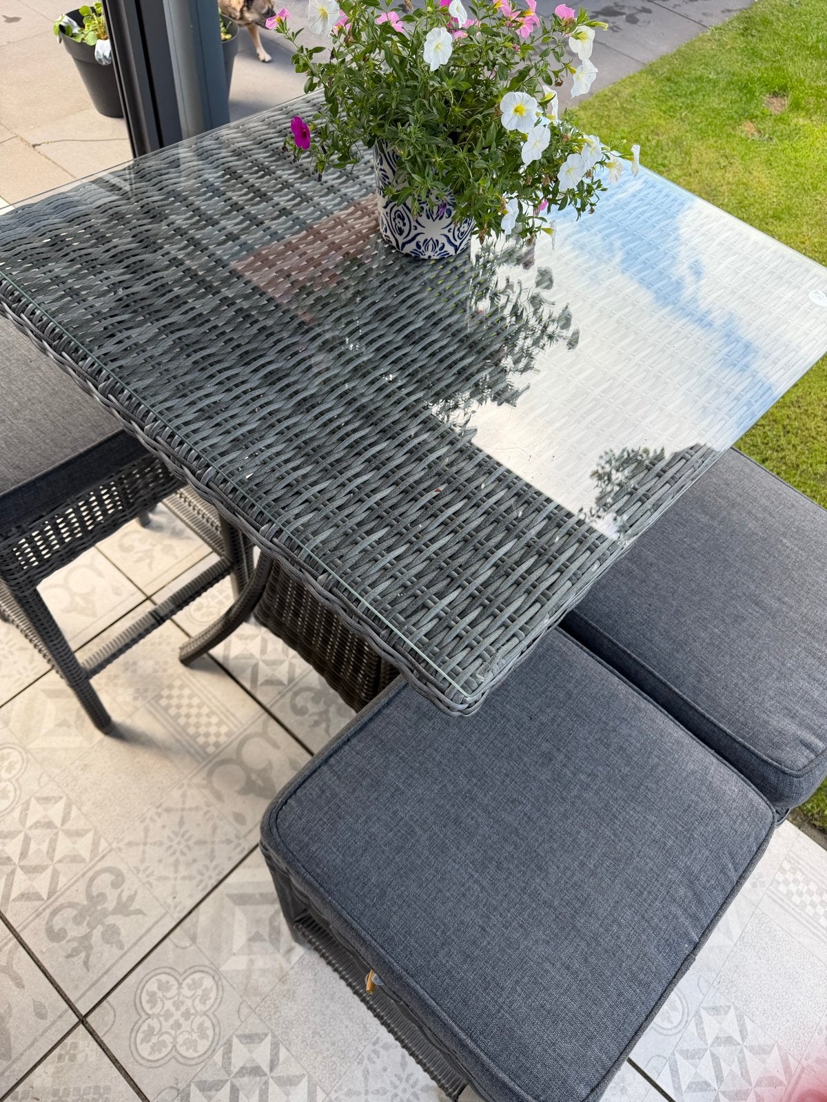 Wicker bartafel met 4 barkrukken - Tuinset, Tuin en Terras, Tuinsets en Loungesets, Ophalen, 4 zitplaatsen, Gebruikt, Wicker