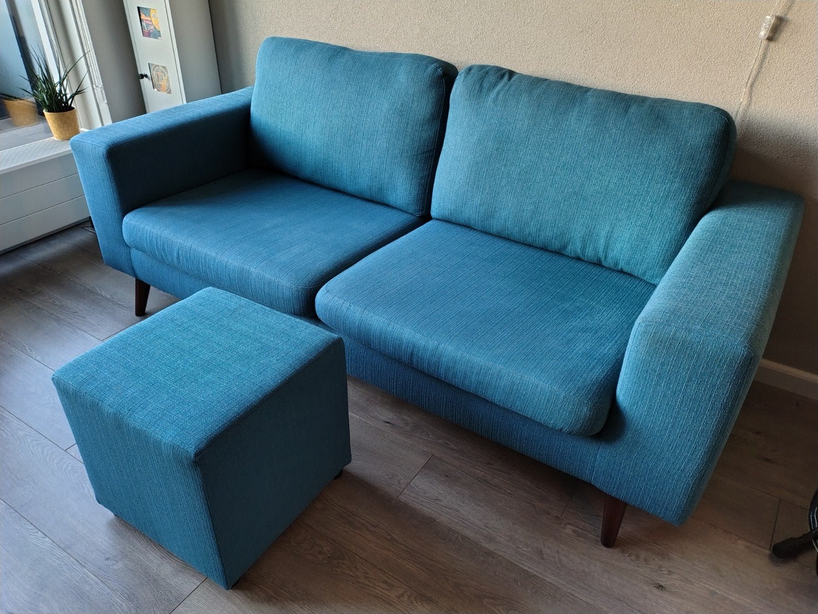 Umix Soho 2,5-zitsbank petrol met hocker (in nette staat), Ophalen, Gebruikt, Tweepersoons, 75 tot 100 cm