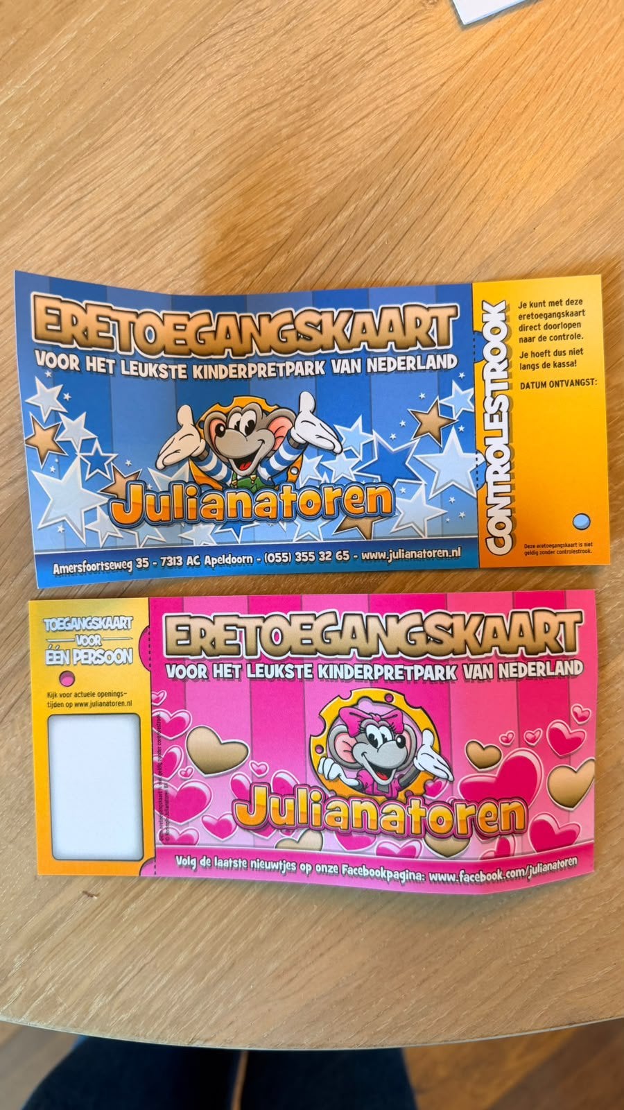 2 Toegangstickers Julianatoren, Tickets en Kaartjes, Drie personen of meer, Ticket of Toegangskaart