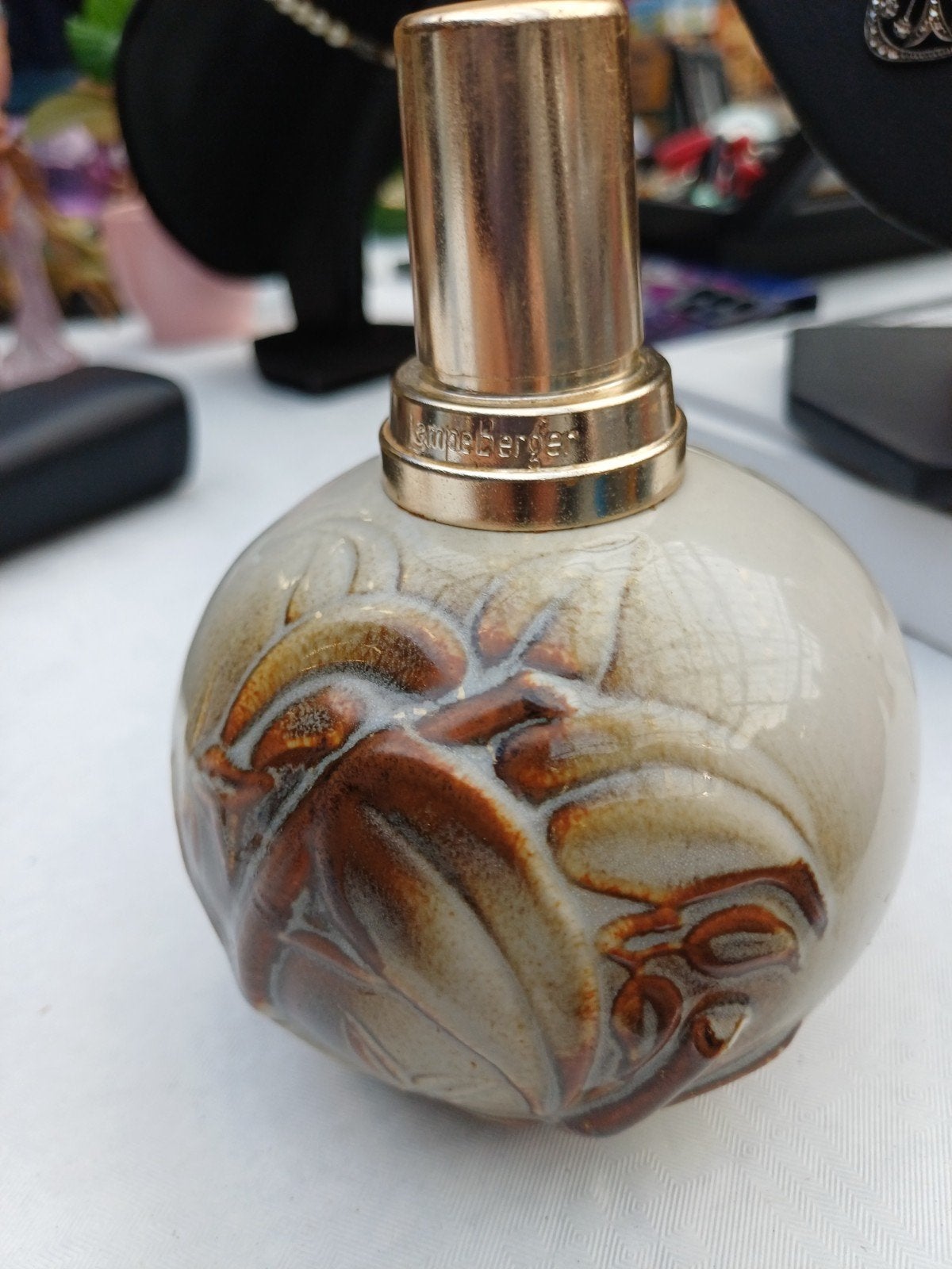 Vintage Lampe Berger - Keramiek met Bladmotief, Ophalen of Verzenden