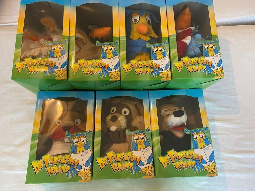 De Fabeltjeskrant handpoppen set (nieuw) - 7 stuks, Met doos, Overige merken, Overige karakters, Overige typen