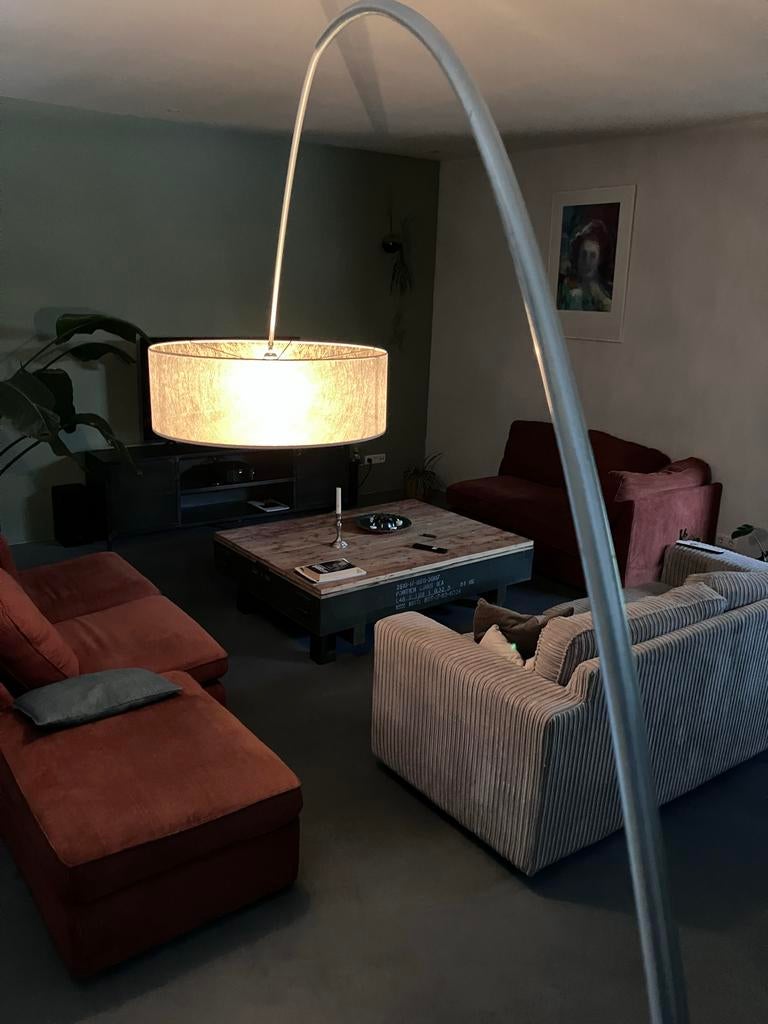 Grote staande booglamp, Huis en Inrichting, Lampen | Vloerlampen, Ophalen, Gebruikt, Metaal, 200 cm of meer