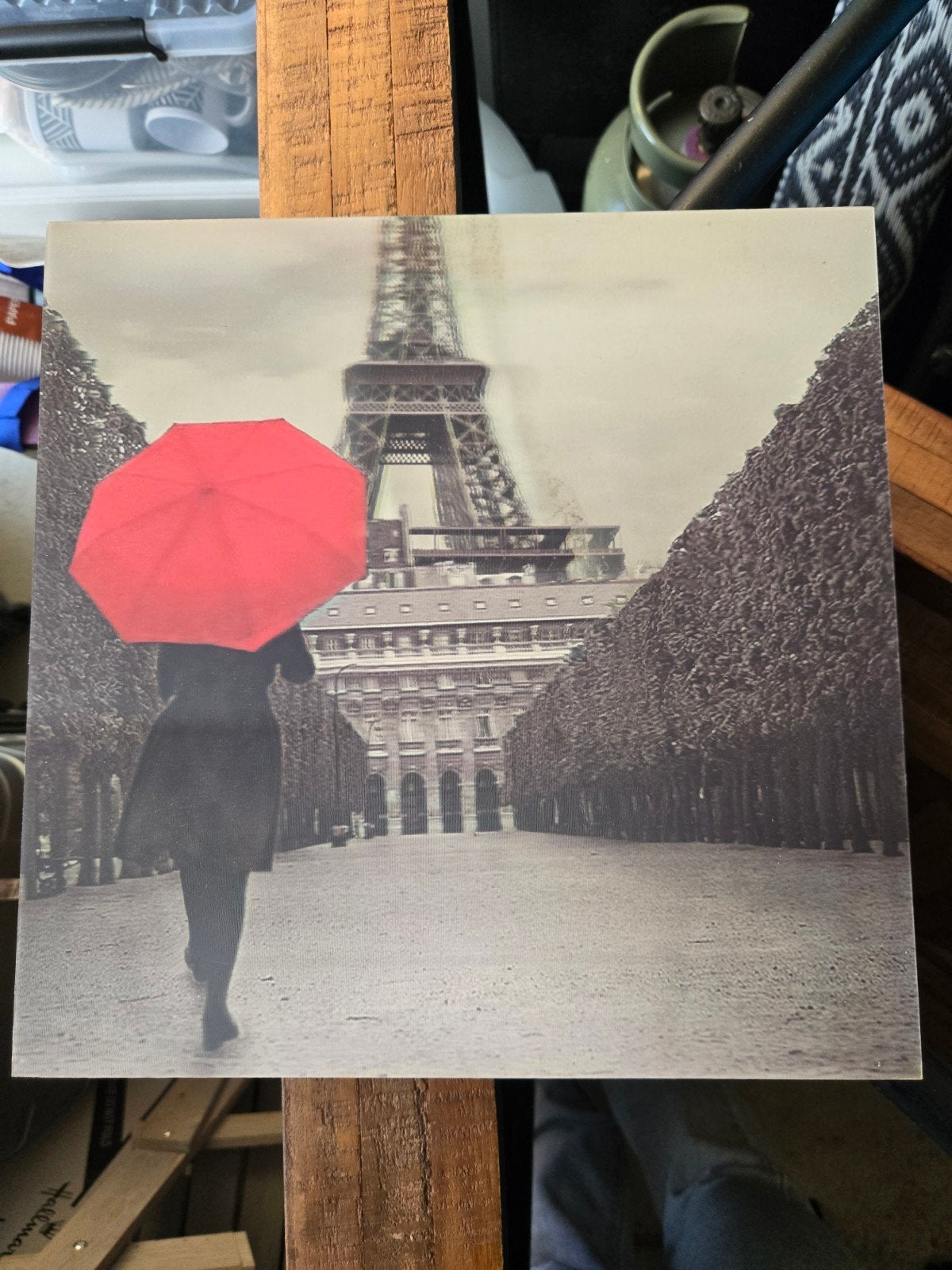 Parijs Eiffeltoren Canvas met Rode Paraplu, Ophalen, Zo goed als nieuw, Minder dan 50 cm, Print