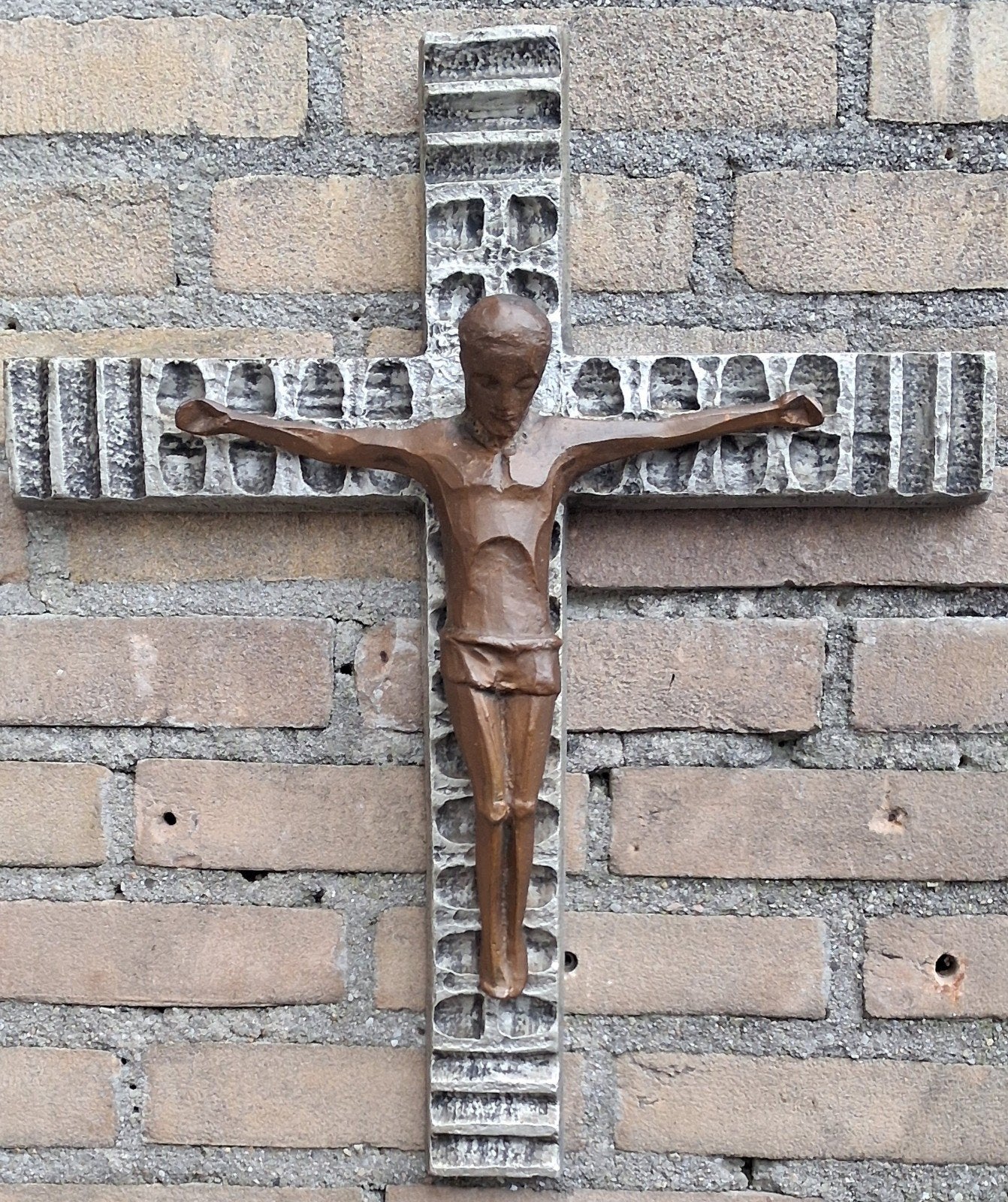 Crucifix.  Metaal. Art deco. Ca 1920. 42/49 cm. * Zie tekst., Ophalen, Zo goed als nieuw, Overige typen, Christendom | Katholiek