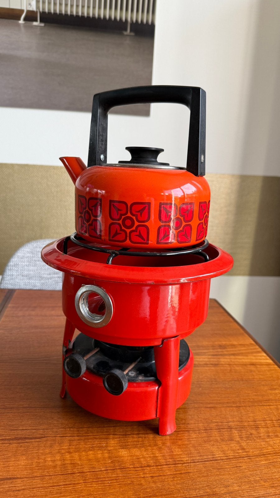 Rood petroleum kookstel met dubbele lont, Ophalen of Verzenden