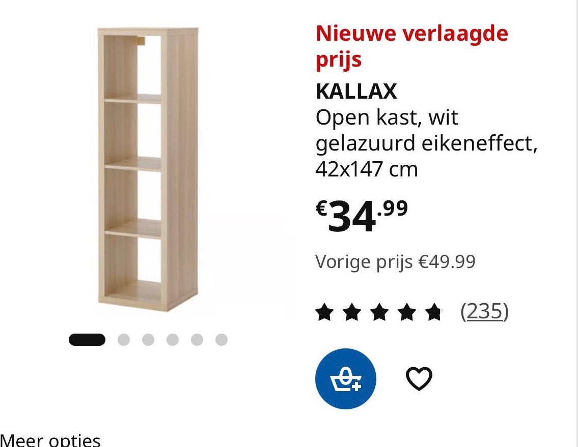 Kallax, licht hout, 1 x 4, Ophalen, Minder dan 50 cm, 100 tot 150 cm, Zo goed als nieuw