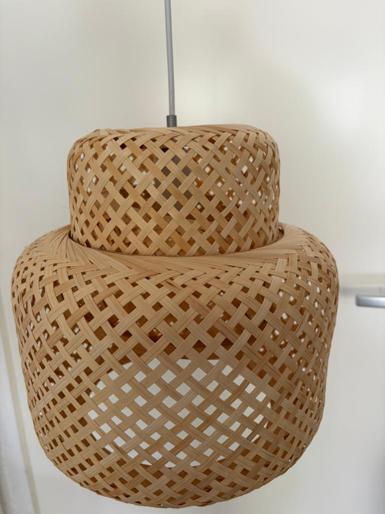 Bamboe hanglamp -twee stuks, Huis en Inrichting, Lampen | Hanglampen, Ophalen, Zo goed als nieuw, Hout, 50 tot 75 cm