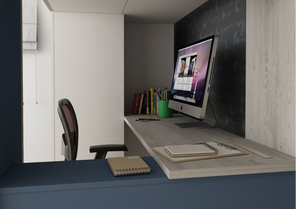 Studio 1809 hoogslaper met bureau en kast  - 90x200 - Blauw, Niet ingevuld, Niet ingevuld, Niet ingevuld