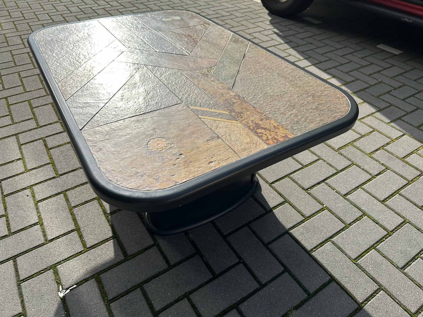 Salontafel met leistenen blad - Uniek design, Overige materialen, 100 tot 150 cm, Gijpsvintage, Info@gijpsvintage.nl