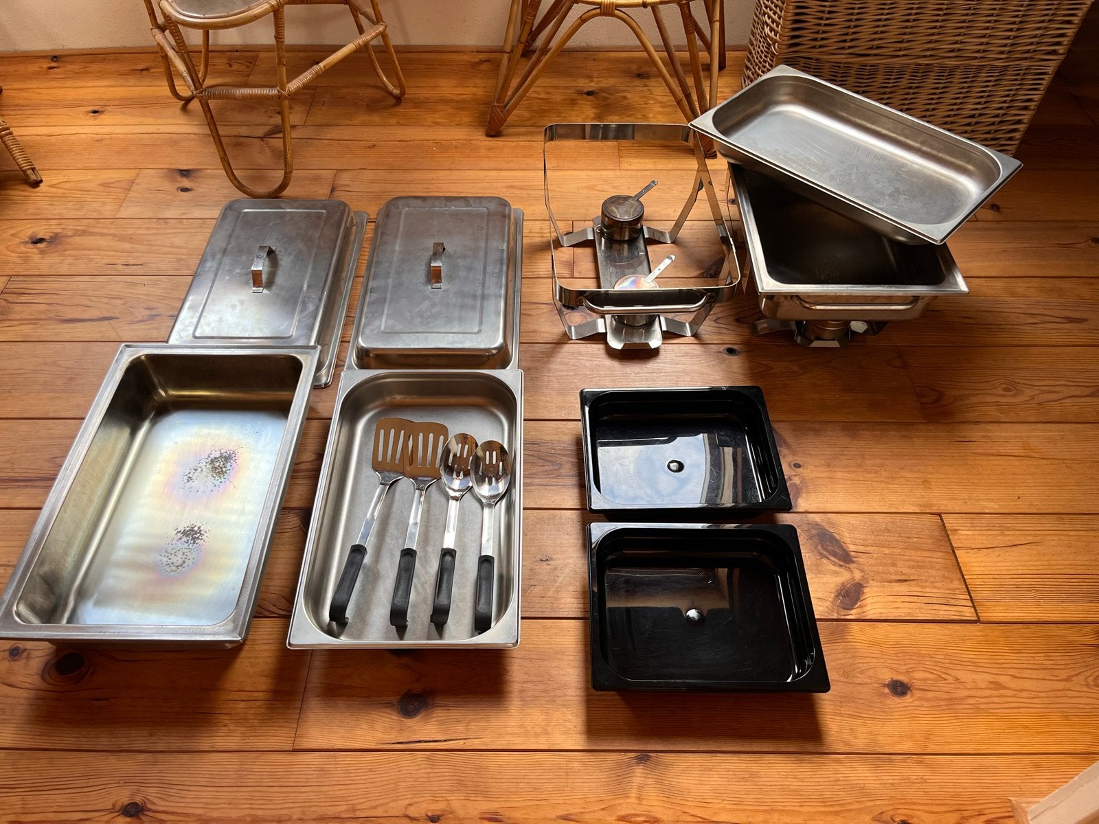 Chafing dish set met GN-bakken en keukengerei, Ophalen, Gebruikt