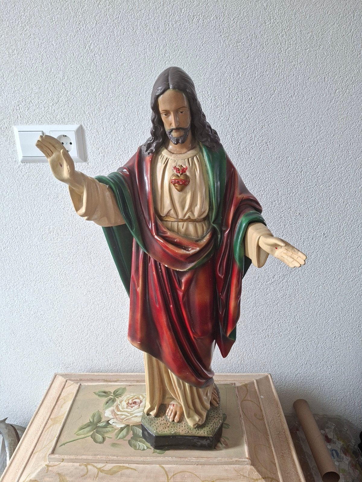 Vintage Jezus beeld - Heilig Hart, Antiek en Kunst, Ophalen