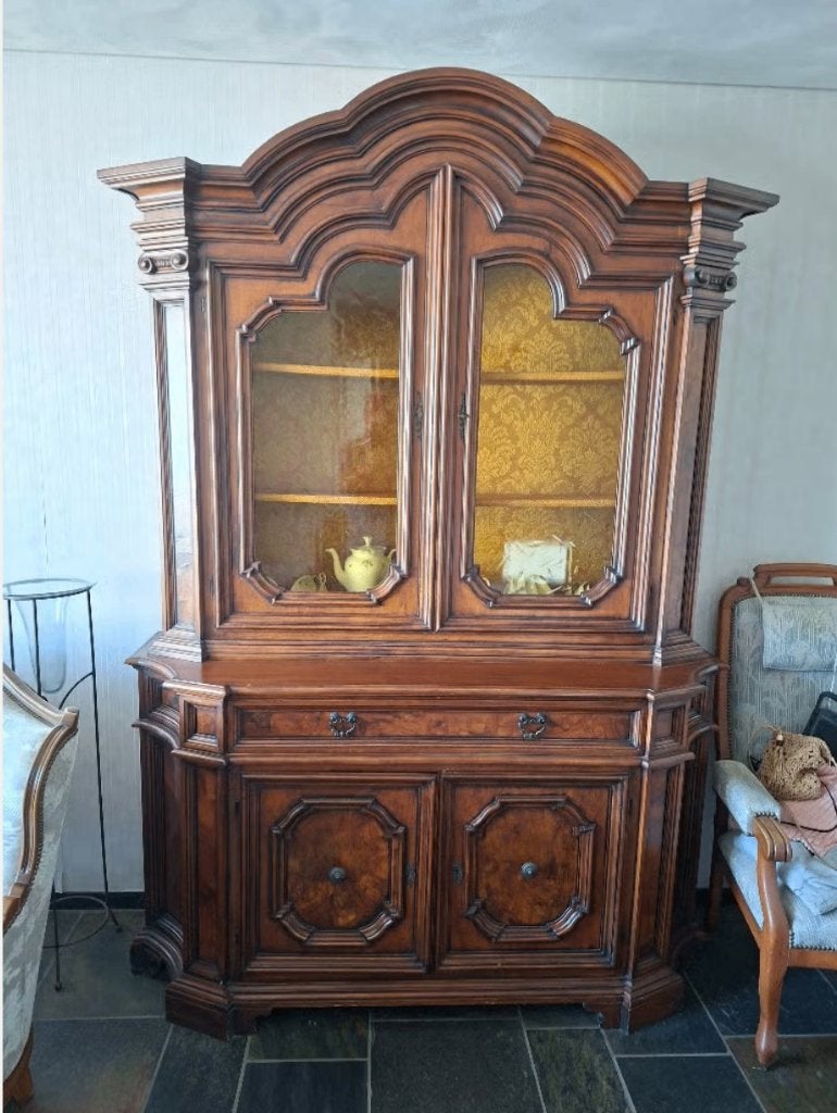 Antieke notenhouten vitrinekast / buffetkast - 166x60x230cm, Ophalen