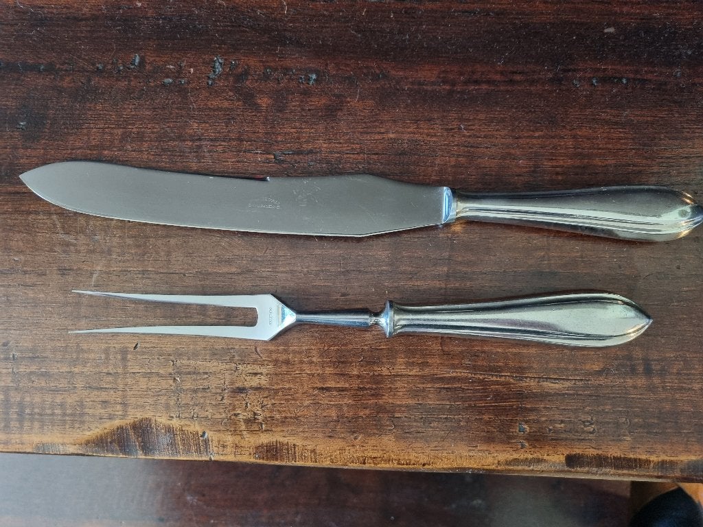Vintage Mes en Vork met Zwaar Verzilverde Handgrepen., Ophalen of Verzenden