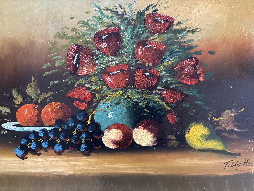 Tilly Moes (1899-1979) - Stilleven met bloemen en fruit, Antiek en Kunst, Ophalen of Verzenden