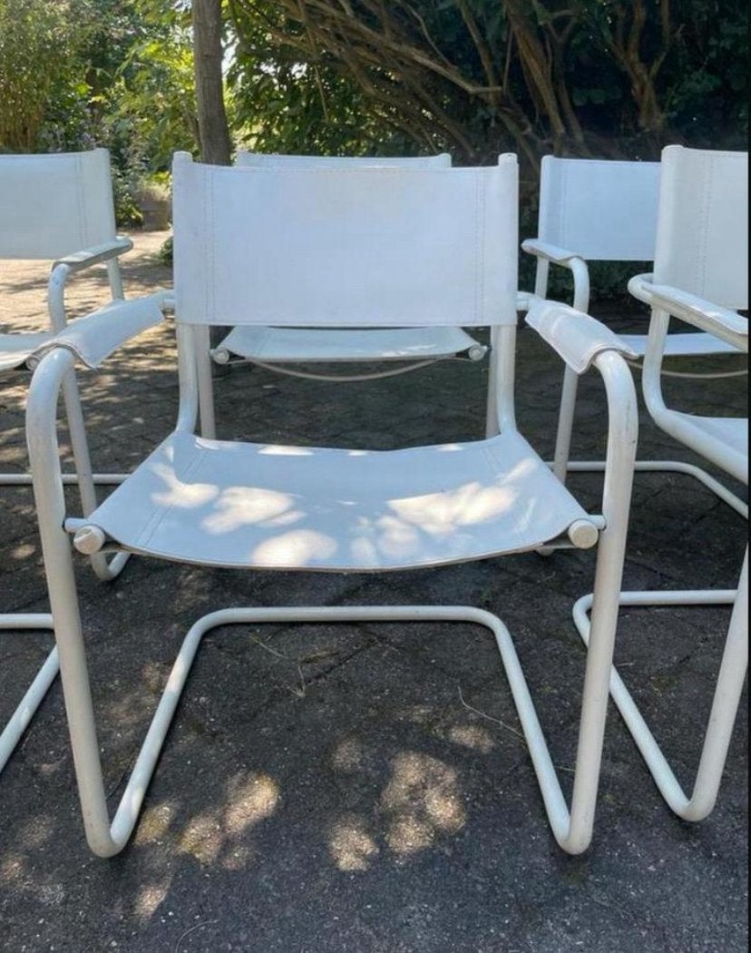 6 witte buisframe stoelen, Ophalen, Gebruikt, Wit