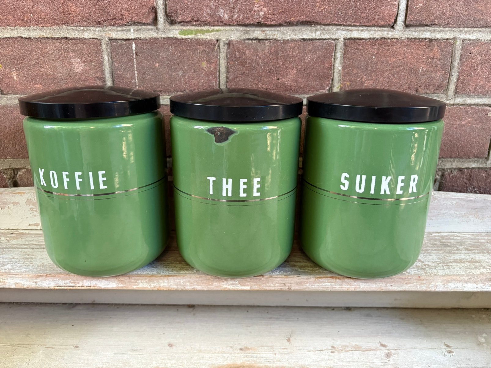 Voorraad bussen koffie thee suiker reseda groen met bies, Ophalen of Verzenden