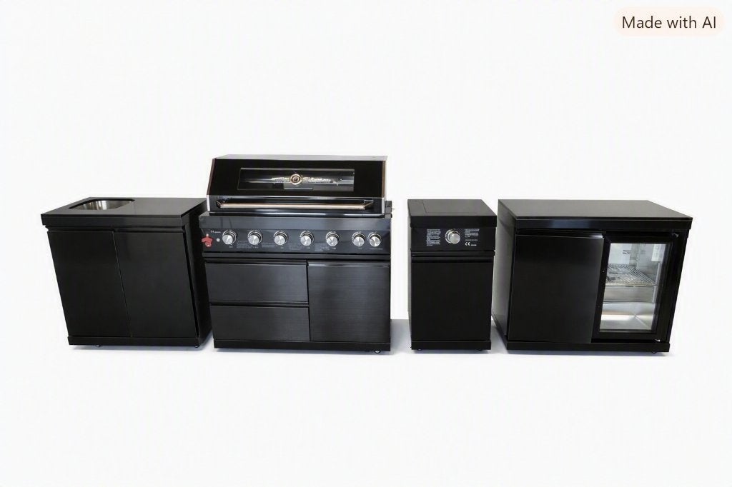 Buitenkeuken/BBQ/Spoelbak/Koelkast/All black, Steen/Sizzler, Ophalen, Houtskool