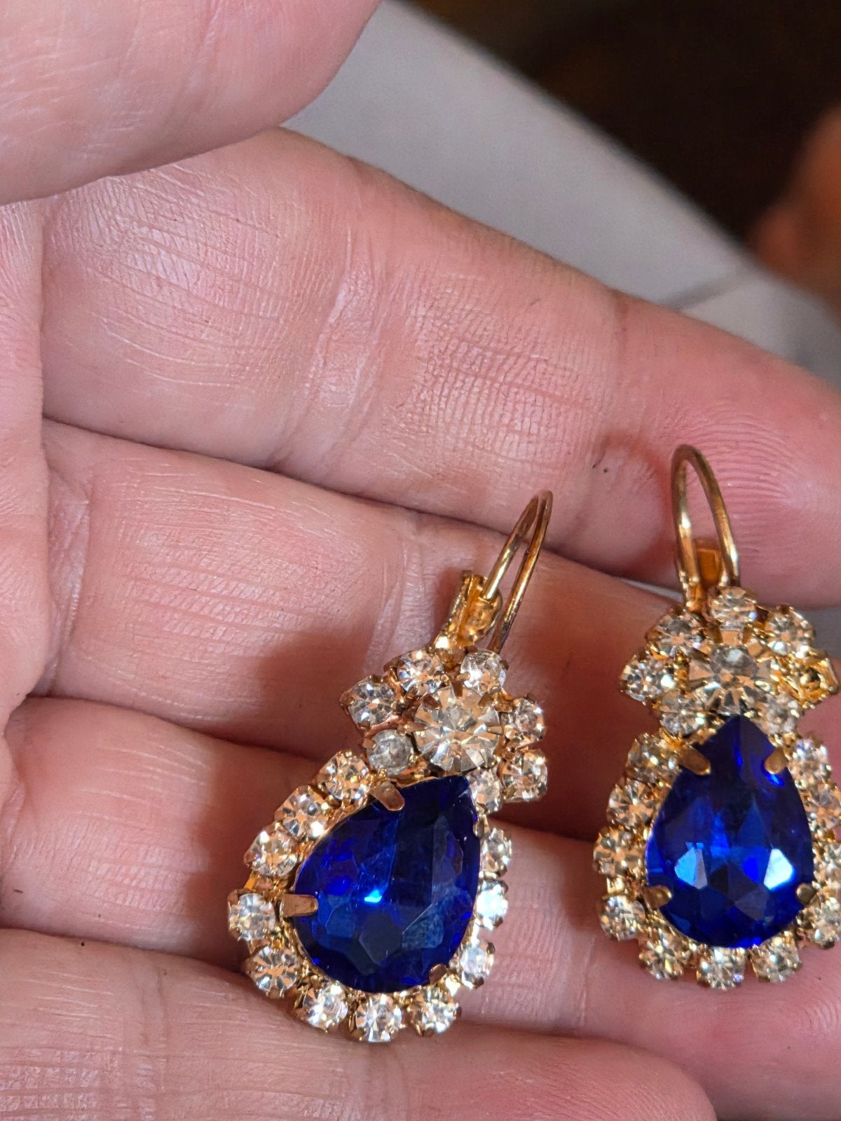 Prachtige oorbellen met strass en blauwe steen, Overige materialen, Hangers, Blauw, Nieuw