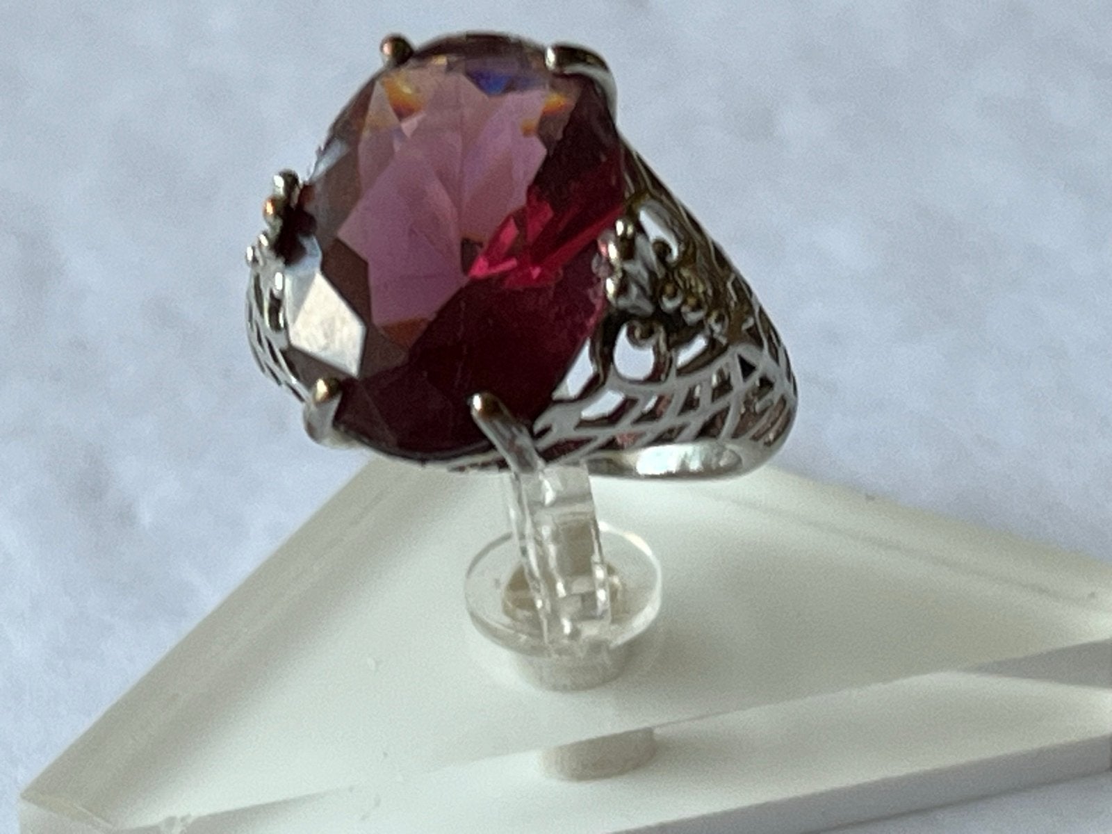 Zilveren ring met forse Amethist, 18 tot 19, Verzenden, Paars, Zo goed als nieuw