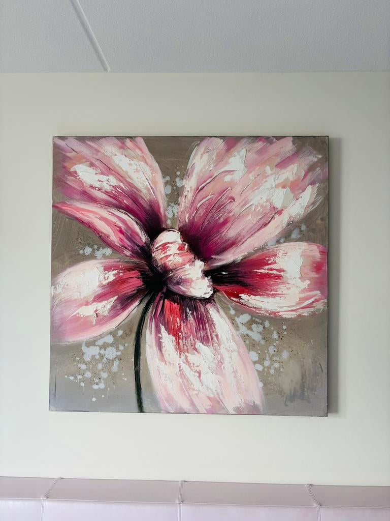 Schilderij met oudroze bloem van Pronto wonen., Ophalen, Zo goed als nieuw, 75 tot 100 cm, Overige typen
