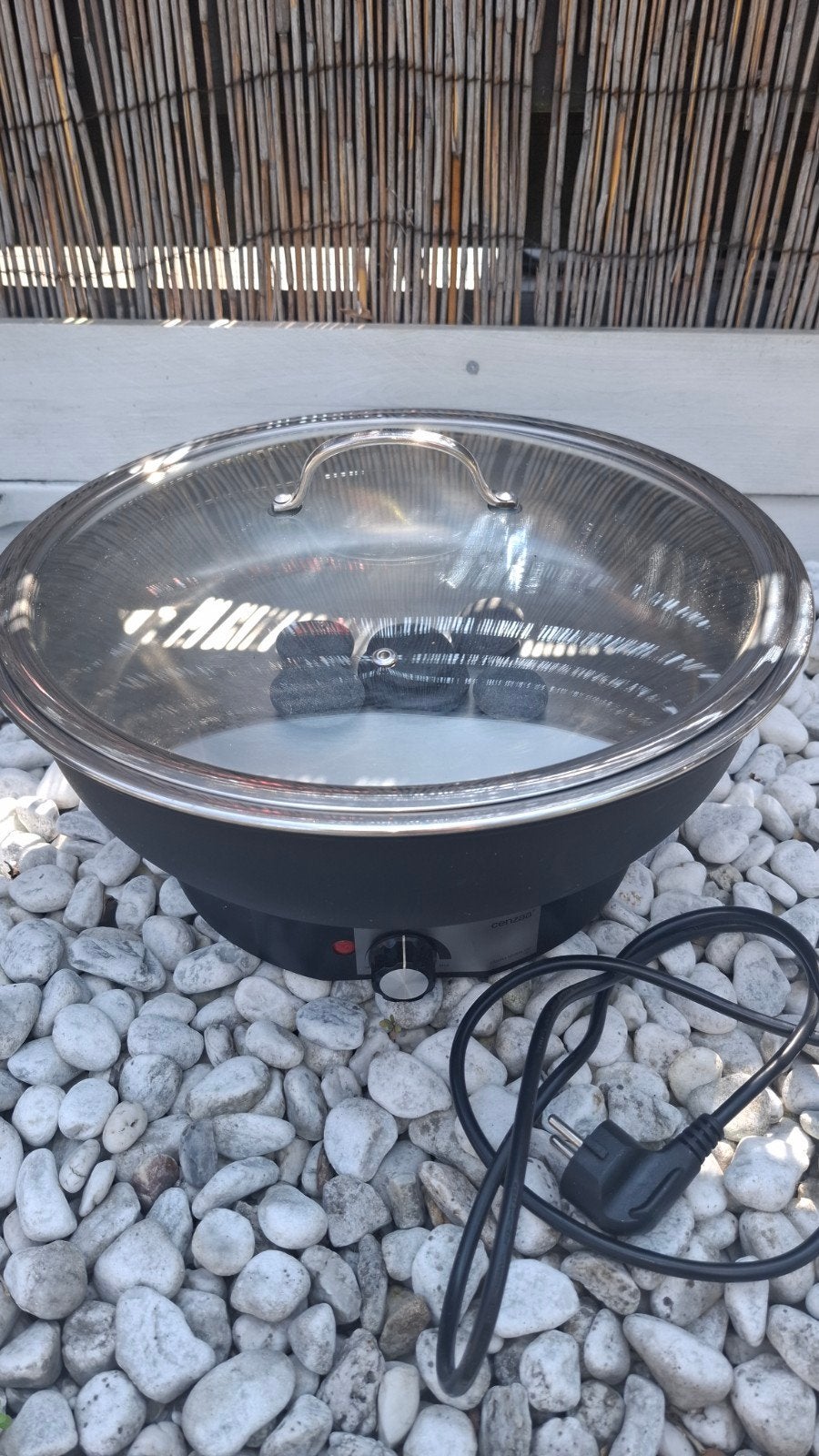 Hotstonepan Cenzaa 40 cm met 6 hotstone stenen, Ophalen, Gebruikt