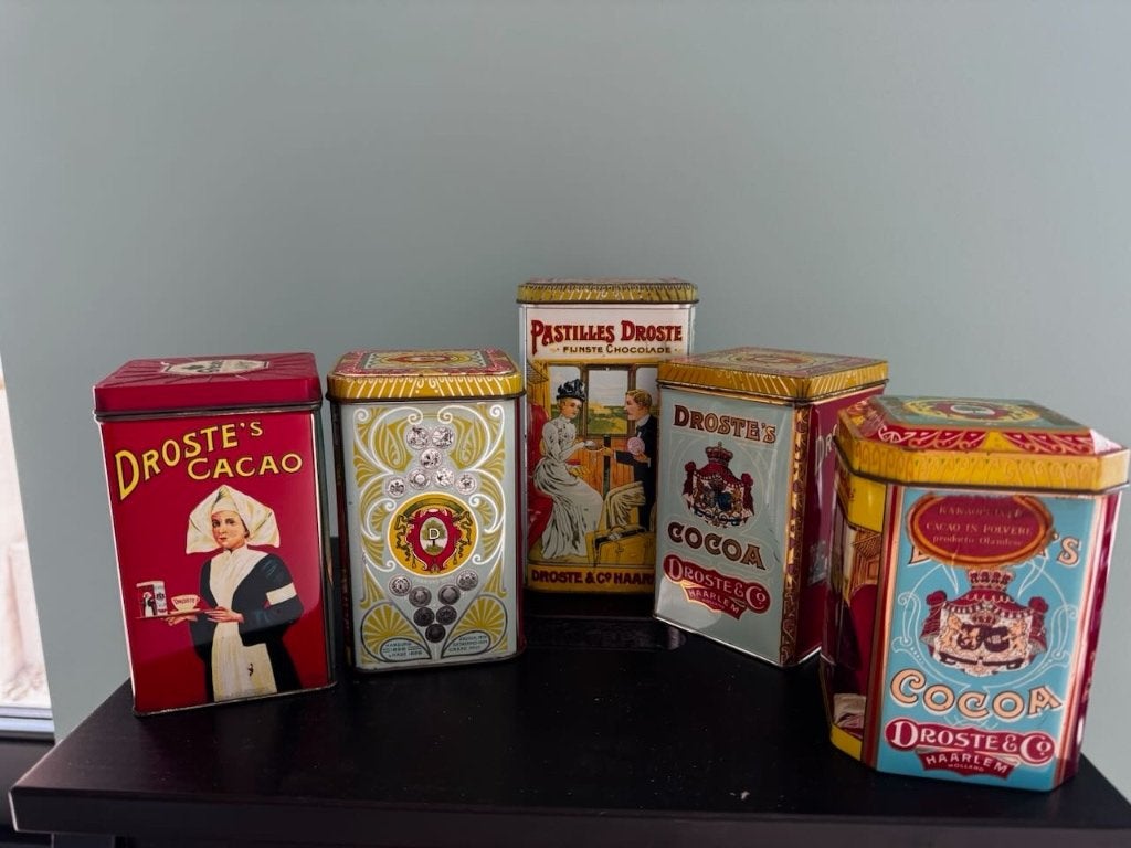 5 blikjes van Droste, deels nog gevuld, Verzamelen, Ophalen, Gebruikt, Overige, Droste