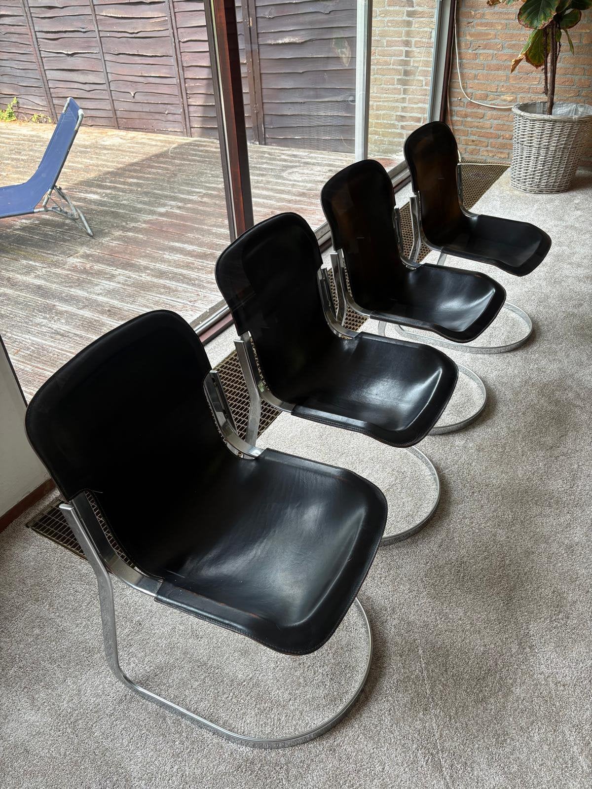 Vintage Cidue C2 Stoelen Willy Rizzo, Huis en Inrichting, Gebruikt, Zwart, Ophalen of Verzenden, Vier