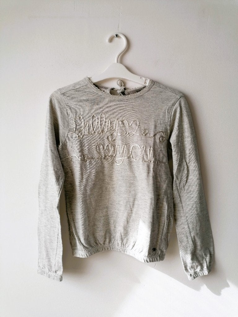 Jilly grijze subtiele glitter longsleeve, maat 134, Gebruikt, Meisje, Ophalen of Verzenden, Shirt of Longsleeve