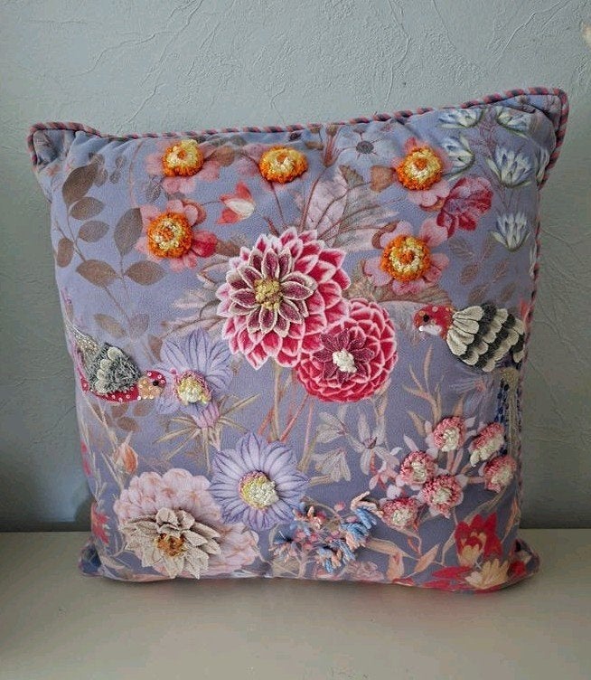 Mars & More Sierkussen met bloemen en vogelprint, Meerkleurig, Inclusief binnenkussen, Vierkant, Ophalen of Verzenden