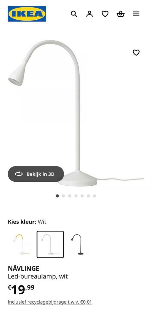 IKEA NÄVLINGE LED-bureaulamp, wit, Ophalen of Verzenden, Zo goed als nieuw, Metaal, 50 tot 75 cm