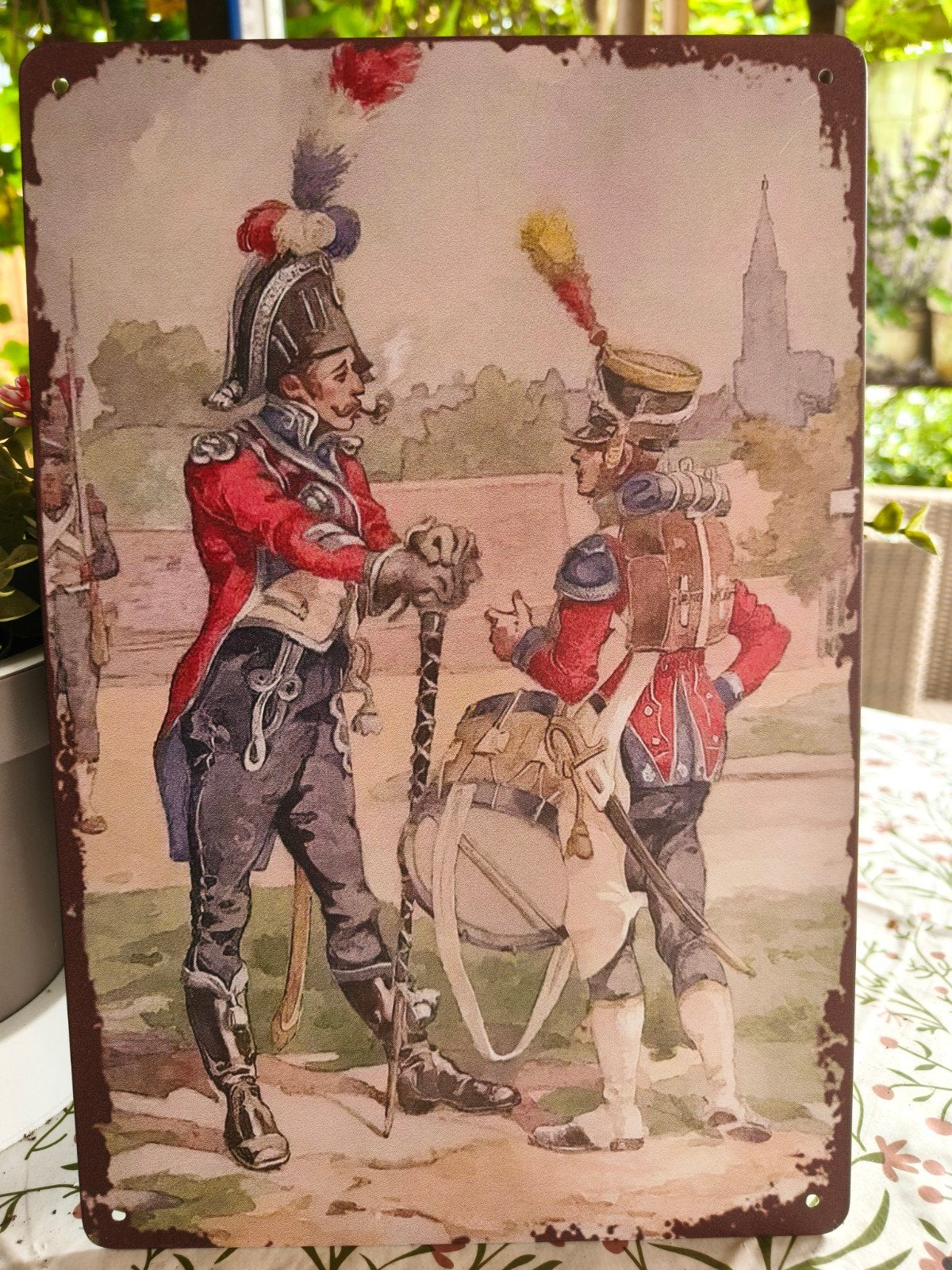 Decoratief metalen bord met militaire afbeelding, Ophalen of Verzenden, Overige soorten, Overige gebieden, Kunstobject