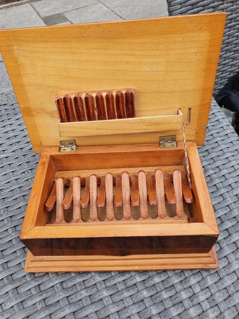 Vintage houten sigarettendoosje met inlegwerk, Antiek en Kunst, Curiosa en Brocante, Ophalen of Verzenden