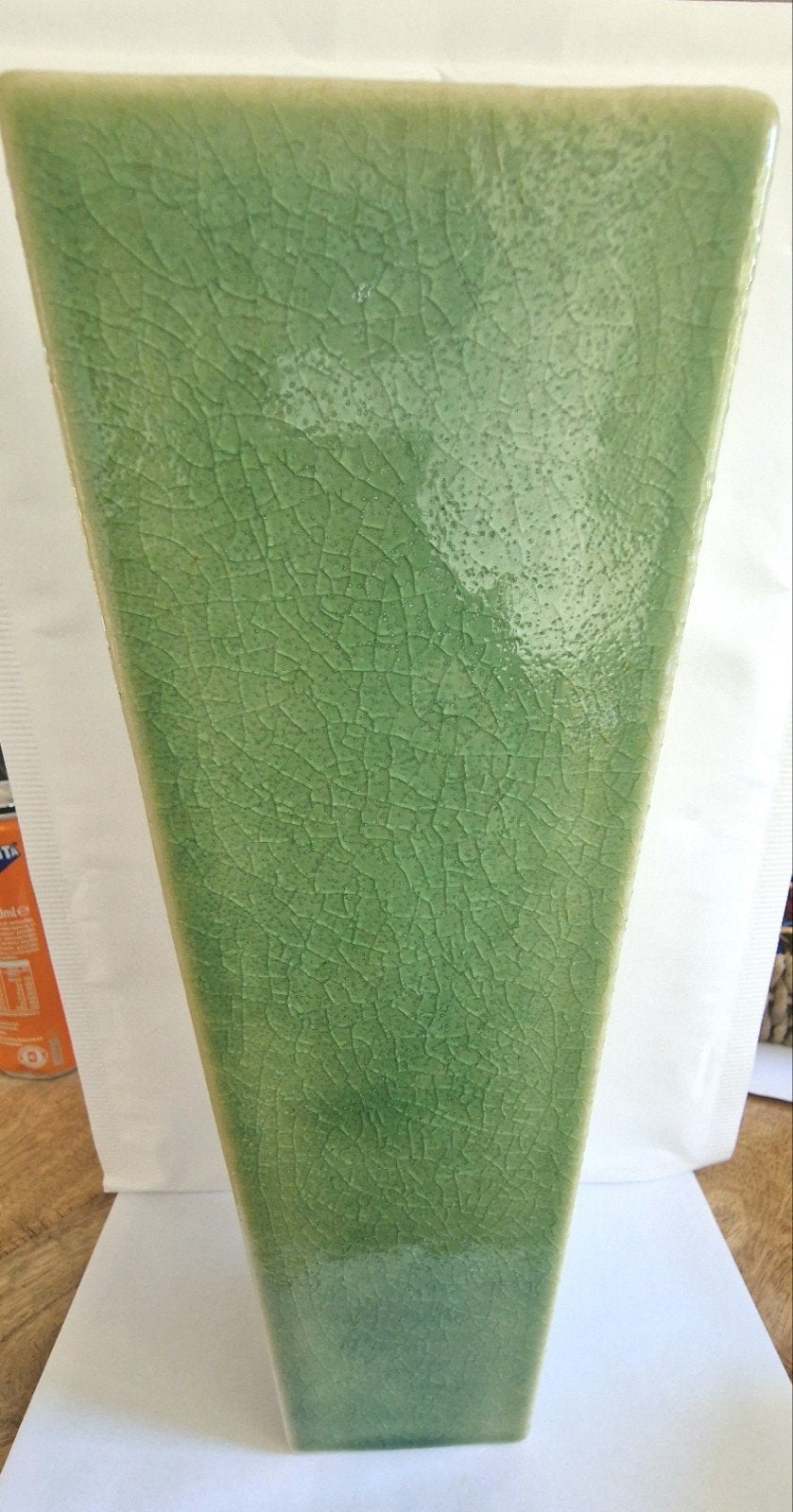 Vintage stijl keramische vaas – Celadon groen craquelé, Ophalen of Verzenden, Groen