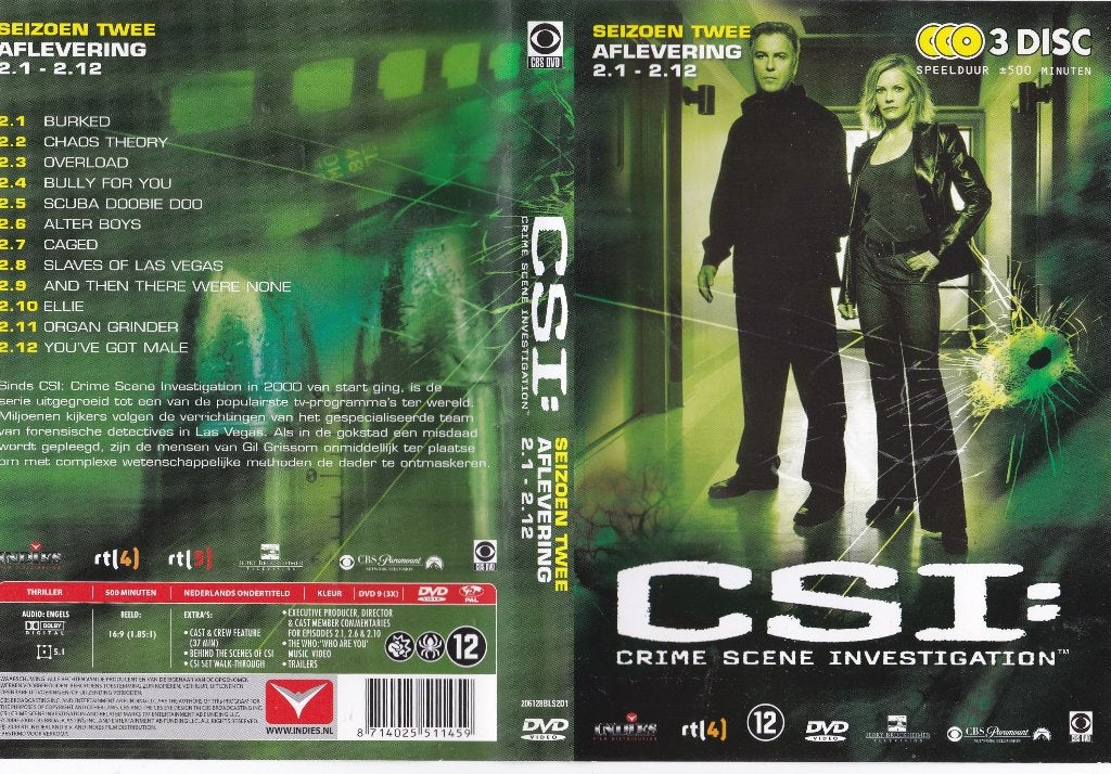 CSI Seizoen 2. Afl 1 t/m 12.  3 Dvd, Engels, Misdaad, Nederlands, Ophalen of Verzenden